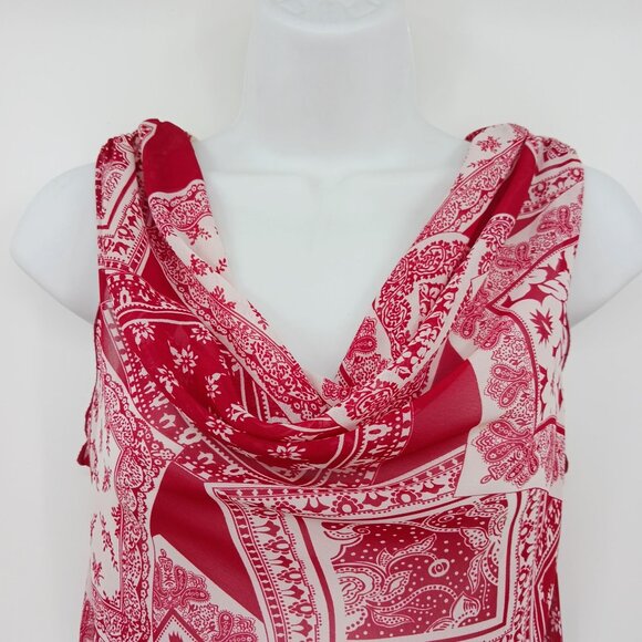 RAVE Y2K Red White Bandana Print Asymmetrical Hem Sheer Top - Picture 5 of 12
